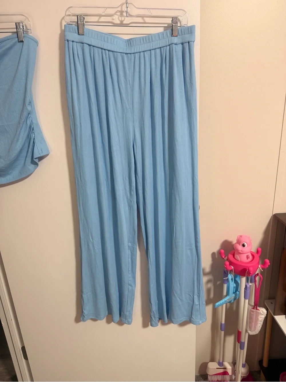 Light Blue Wide-Leg Pants & Strapless Top Set by PrettyGardens